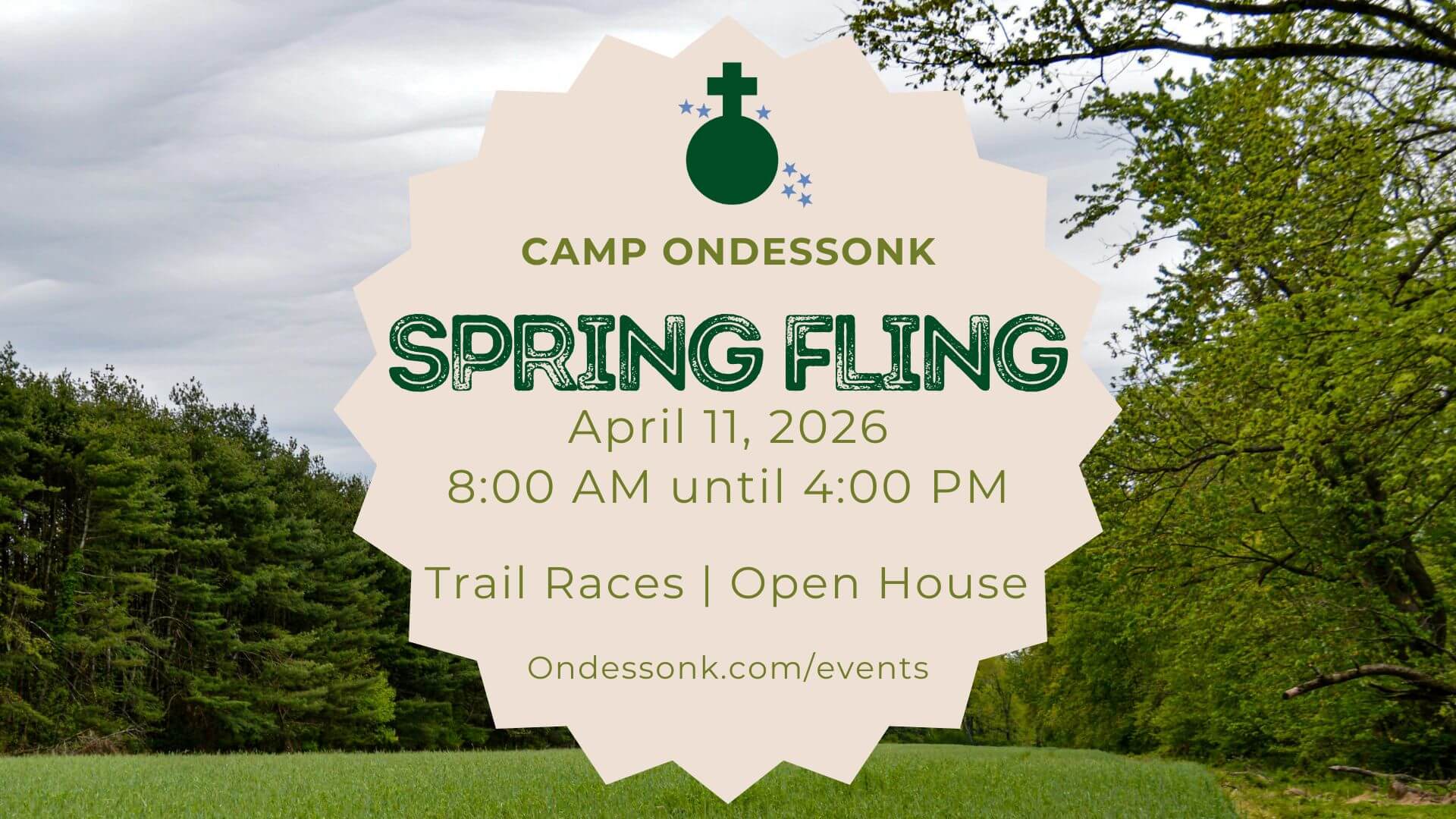 Camp Ondessonk Spring Fling poster wooded field