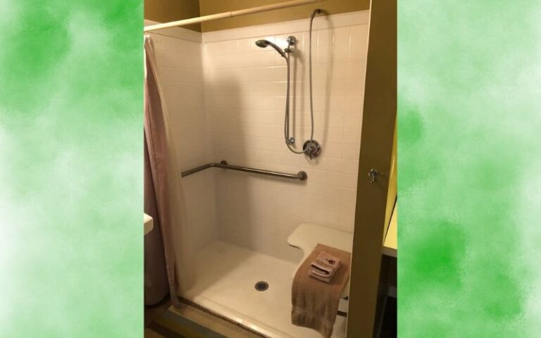 Accessible walk-in shower with built-in seat