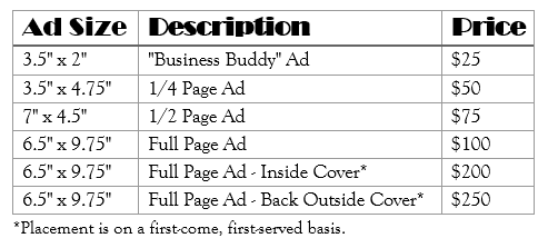 Ad size, description, and price table.