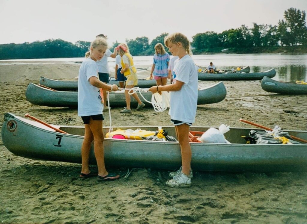 Campers setting up camp on the Wabash.  Aquatics Adventure Camp 1992 – Coffee, Donuts, and the Wabash River