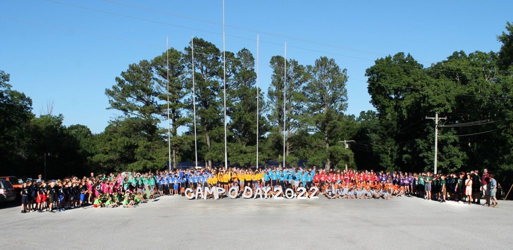 A large group of Camp O Day participants posing for a photo.