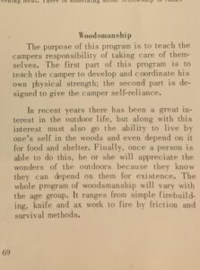 Text about teaching woodsmanship skills.