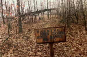Warning sign, path closed, rifle range.