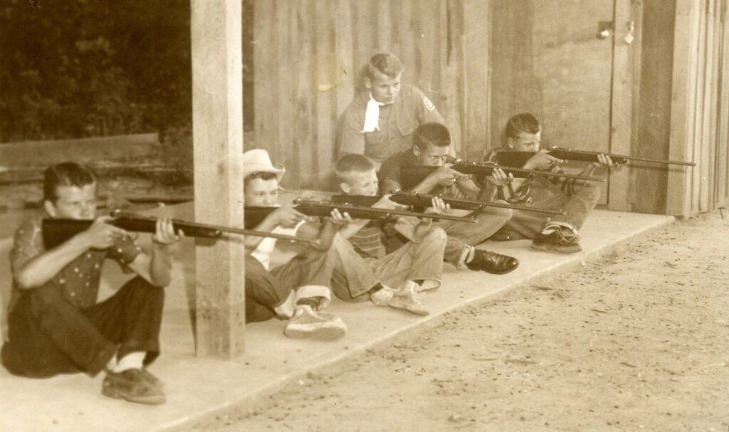 Home, Home on The Range – The Rifle Range That Is! Camp Ondessonk Campers shooting .22 rifles in 1959.