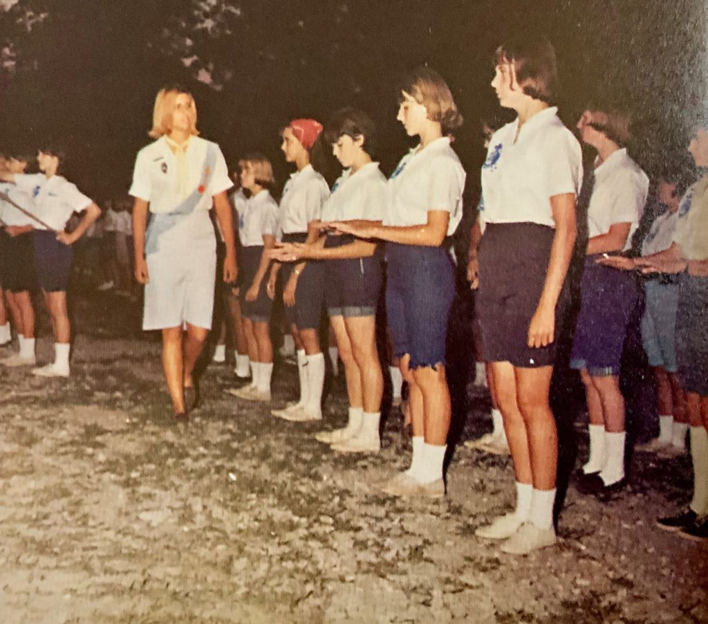 Inspection Camp Ondessonk 1960s Girls three flags