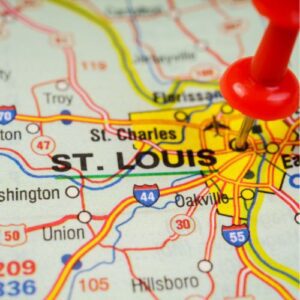 Map pin on St. Louis, Missouri.