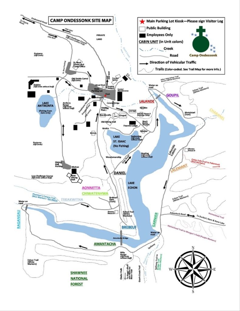 Red…Owl…Go down a really steep hill…Got to be LaLande!  Camp Ondessonk Map