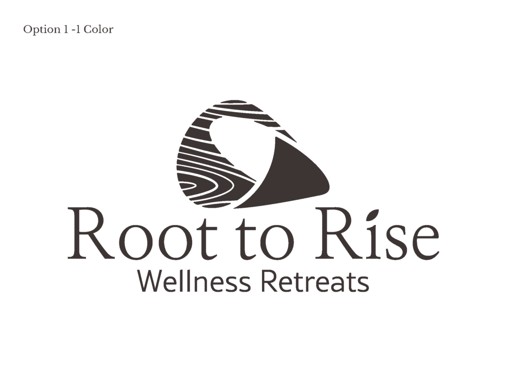 Root to Rise logo with woodgrain design