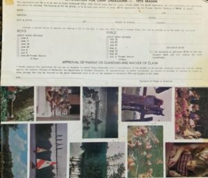 Camp registration form with photos of activities.