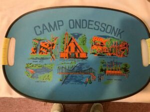 Camp Ondessonk serving tray with scenes.