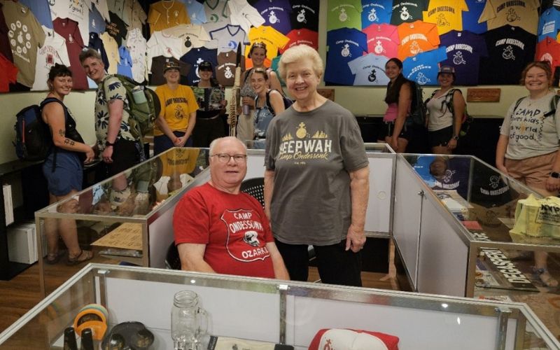 Visitors to the Archives Room at Camp Ondessonk
