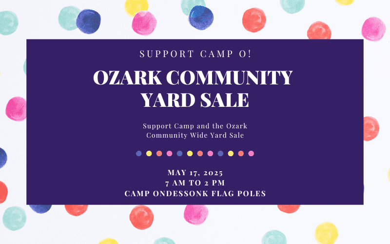 Purple Ozark Community Yard Sale poster with polka-dots